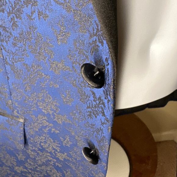 Men’s Blue and Black Brocade Dinner/Tuxedo Jacket 38 Regular - Picture 10 of 12